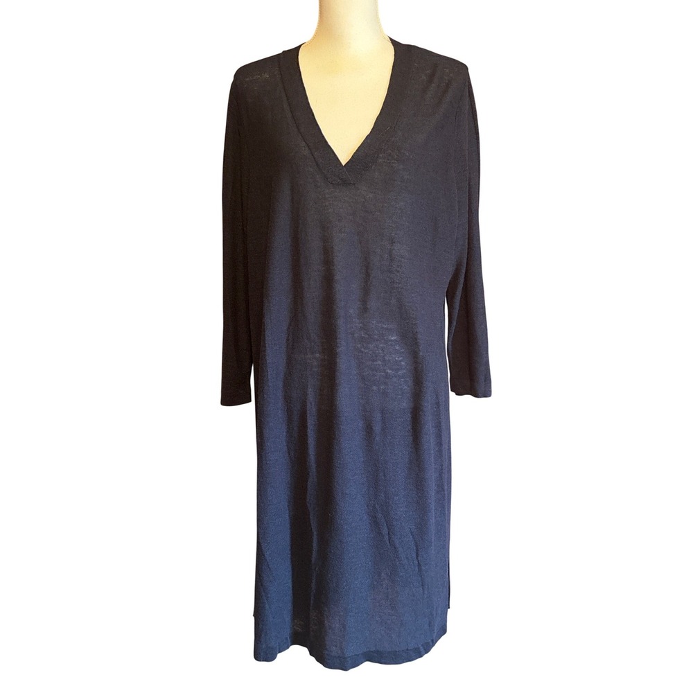 J. Jill Navy Linen Blend V-Neck Tunic Sweater XL NWT, relaxed minimalist, travel